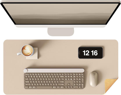YSAGi Double-Sided Desk Pad, 31.5"x15.7"Leather Desk Mat, Eco Cork Desk Pad Protector,Large Mouse Pad,Waterproof Desk Blotter for Office/Home(Coffee)