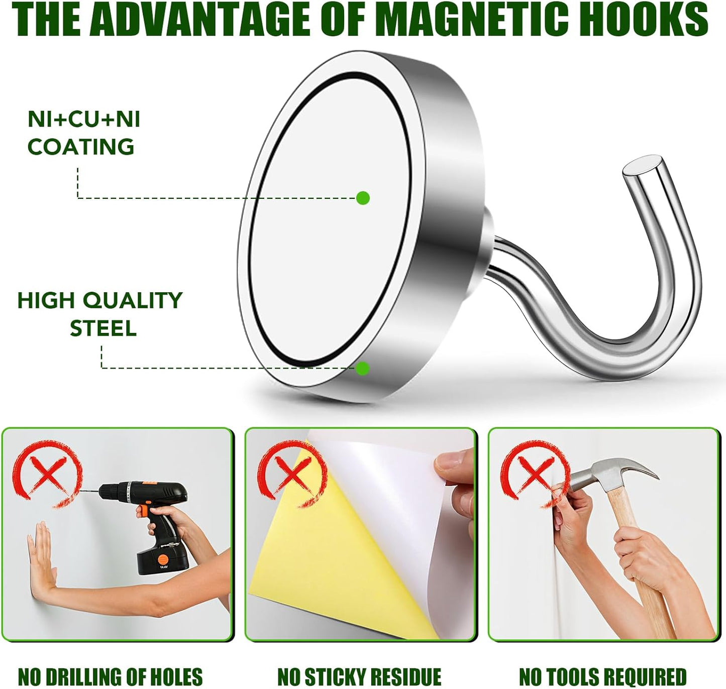 MIKEDE Black Magnetic Hooks 85Lbs Heavy Duty Earth Magnets with Hooks for Cruise Cabin Strong Magnet Hooks for Hanging Super Metal Magnetic Hanger for Grill Fridge Kitchen - Pack of 10