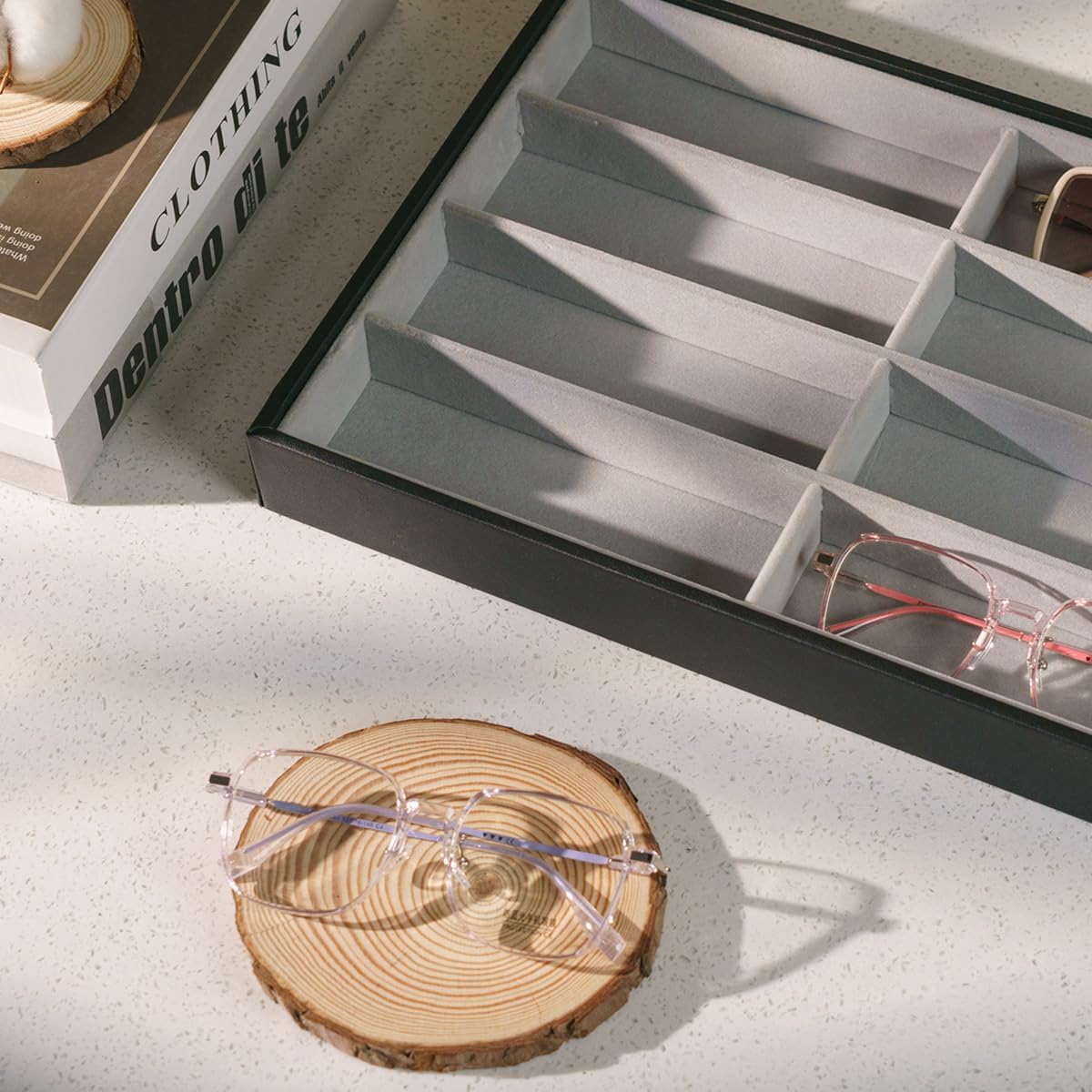 Glasses Holder Box Drawer Sunglass Organizer for Men Clear Storage Case 8 Slot Multiple Reading Glasses Display