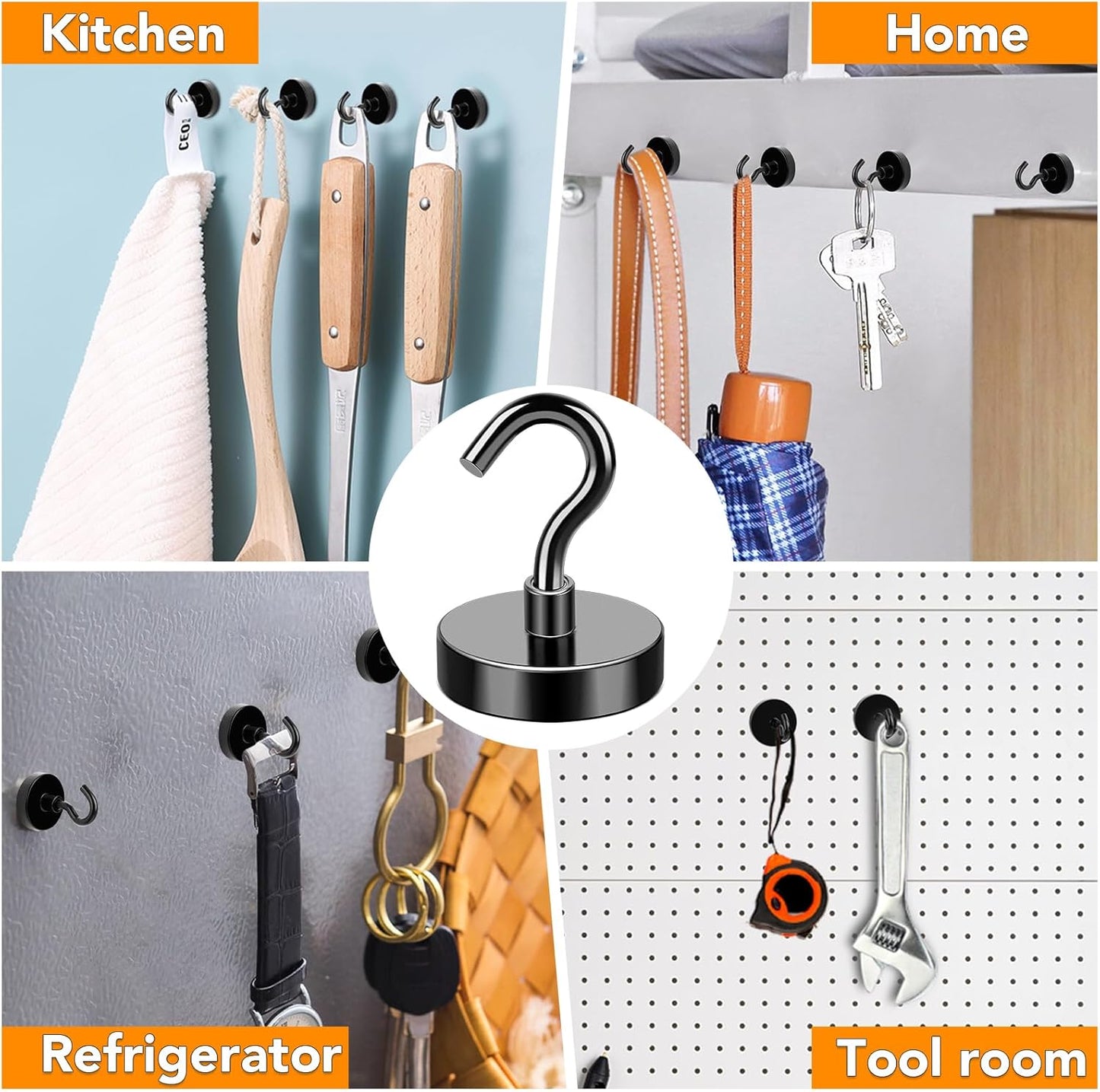 MIKEDE Black Magnetic Hooks 85Lbs Heavy Duty Earth Magnets with Hooks for Cruise Cabin Strong Magnet Hooks for Hanging Super Metal Magnetic Hanger for Grill Fridge Kitchen - Pack of 10