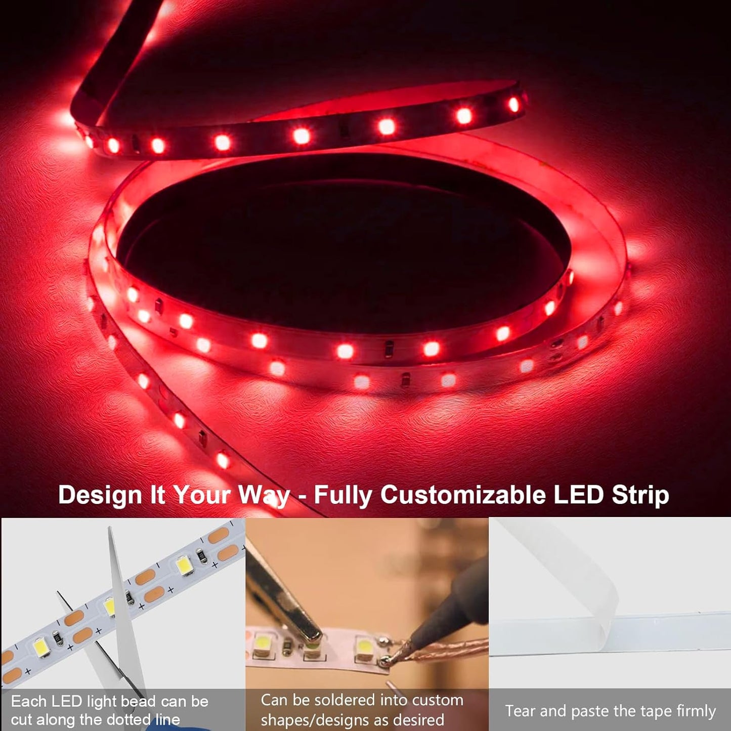 echosari Strip Lights USB 5V, 9.8Ft 180 LED Strip Lights Cuttable 2835 SMD Super Bright with Self-Adhesive DIY for Cabinet Photo Frames Desks Monitor Shelves Decor (Green)