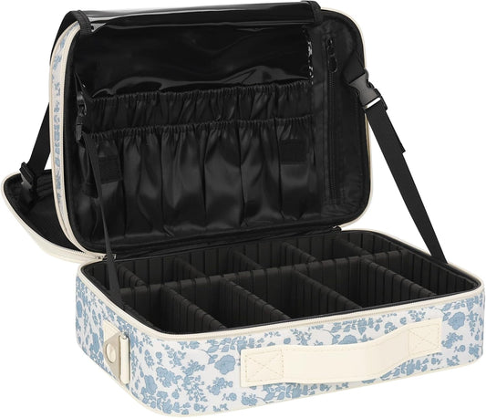 Relavel Makeup Case Large Makeup Bag Professional Train Case 16.5 inches Travel Cosmetic Organizer Brush Holder Waterproof Makeup Artist Storage Box, 3 Layer Large Capacity, with Adjustable Strap