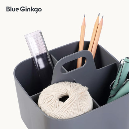 BLUE GINKGO Stackable Organizer Caddy – Korean-Made Portable Tote for Bathroom, Office, Crafts, or School Supplies (Rectangle, White)
