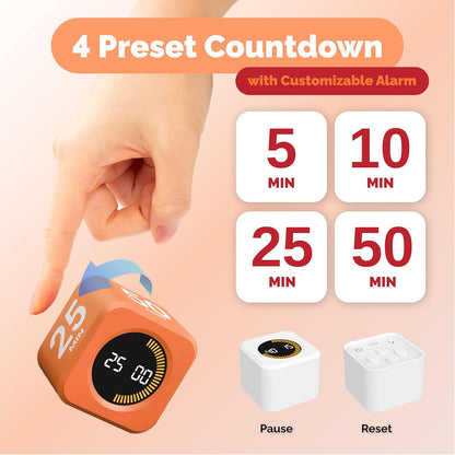 KADAMS Pomodoro Timer Visual - Productivity Pomodoro Cube, 5/10/25/50 Min Countdown & Countup, Silent – Ideal for Work Study Cook Workout Kitchen School Classroom Office ADHD Gift Kids (1, Black)