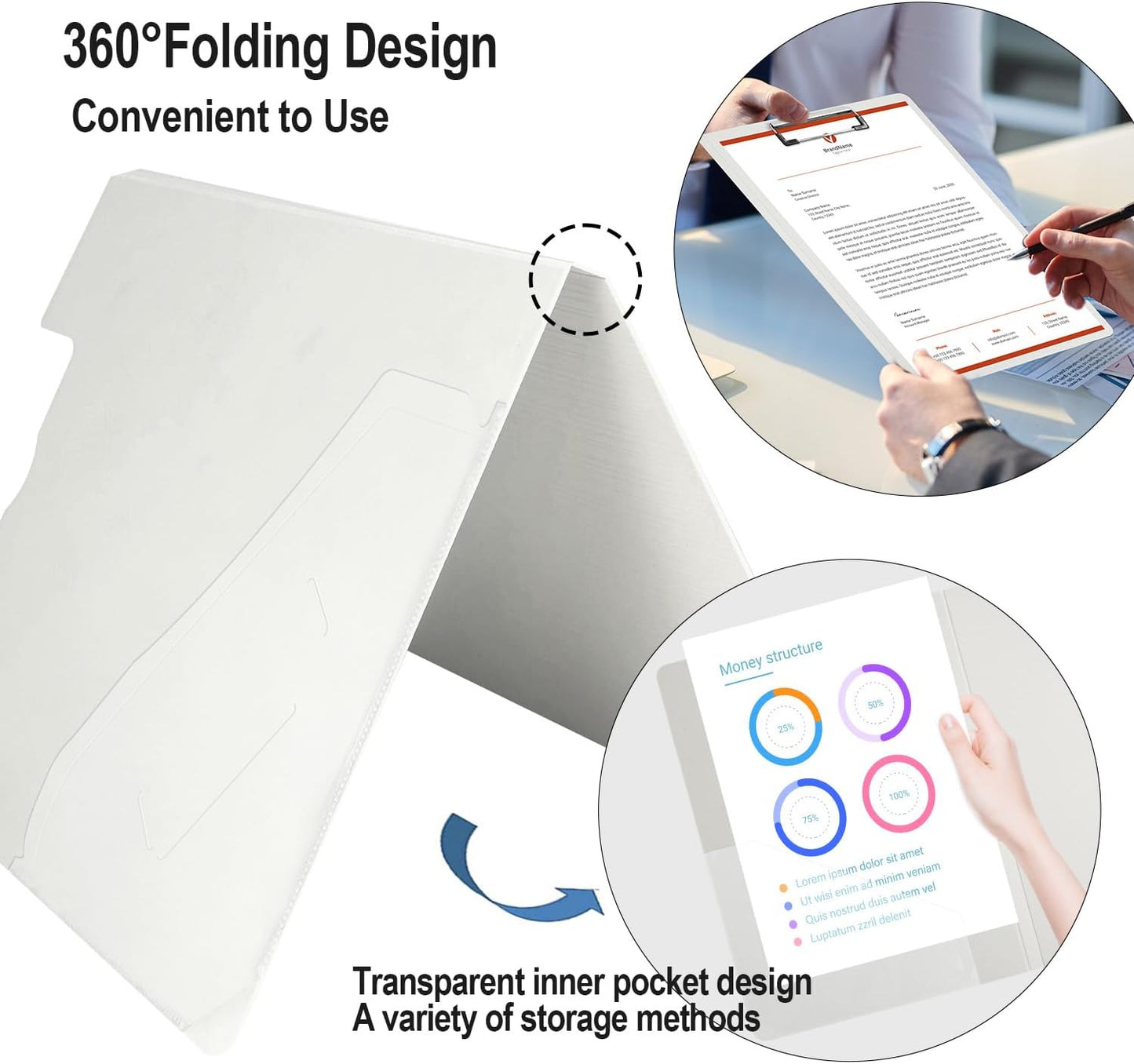 Clipboard Folder, A4 Foldable Clipboards with Pocket, File Cover Office Folder Clipboard, 360 Degree Foldable Storage Clipboards for Office, School or Medical Field, Green