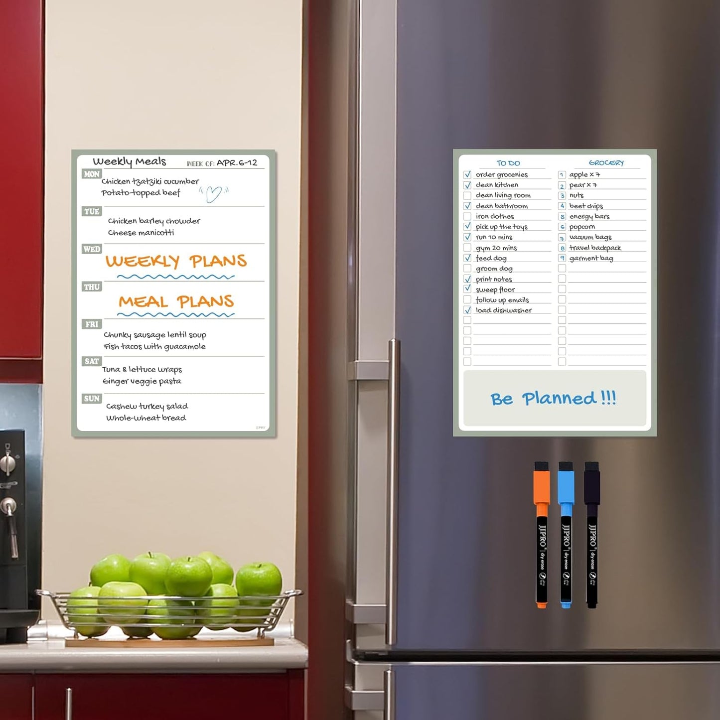 JJPRO Non-Magnetic Dry Erase Weekly Calendar for Fridge,Reusable Weekly Meal Planner and to Do List Whiteboard Bundle-Starts Monday,8.5"x12" Reusable Calendars Stick to Wall, All Smooth Surfaces