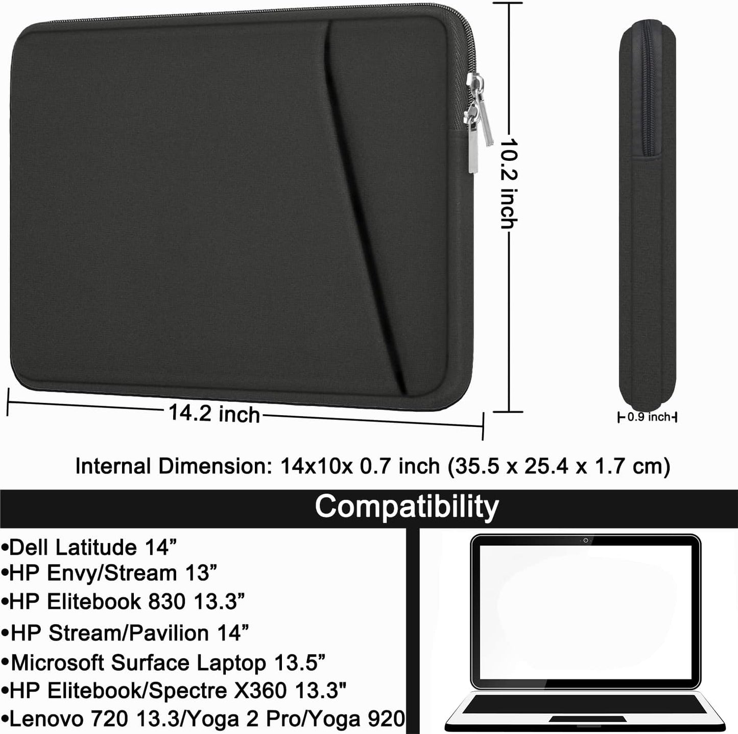 Laptop Sleeve, Durable Briefcase Shockproof Protective Case, Handbags Portable Laptop Bag for 15.6 inch HP Dell Asus Lenovo Notebook Computer with Front Pocket, Black
