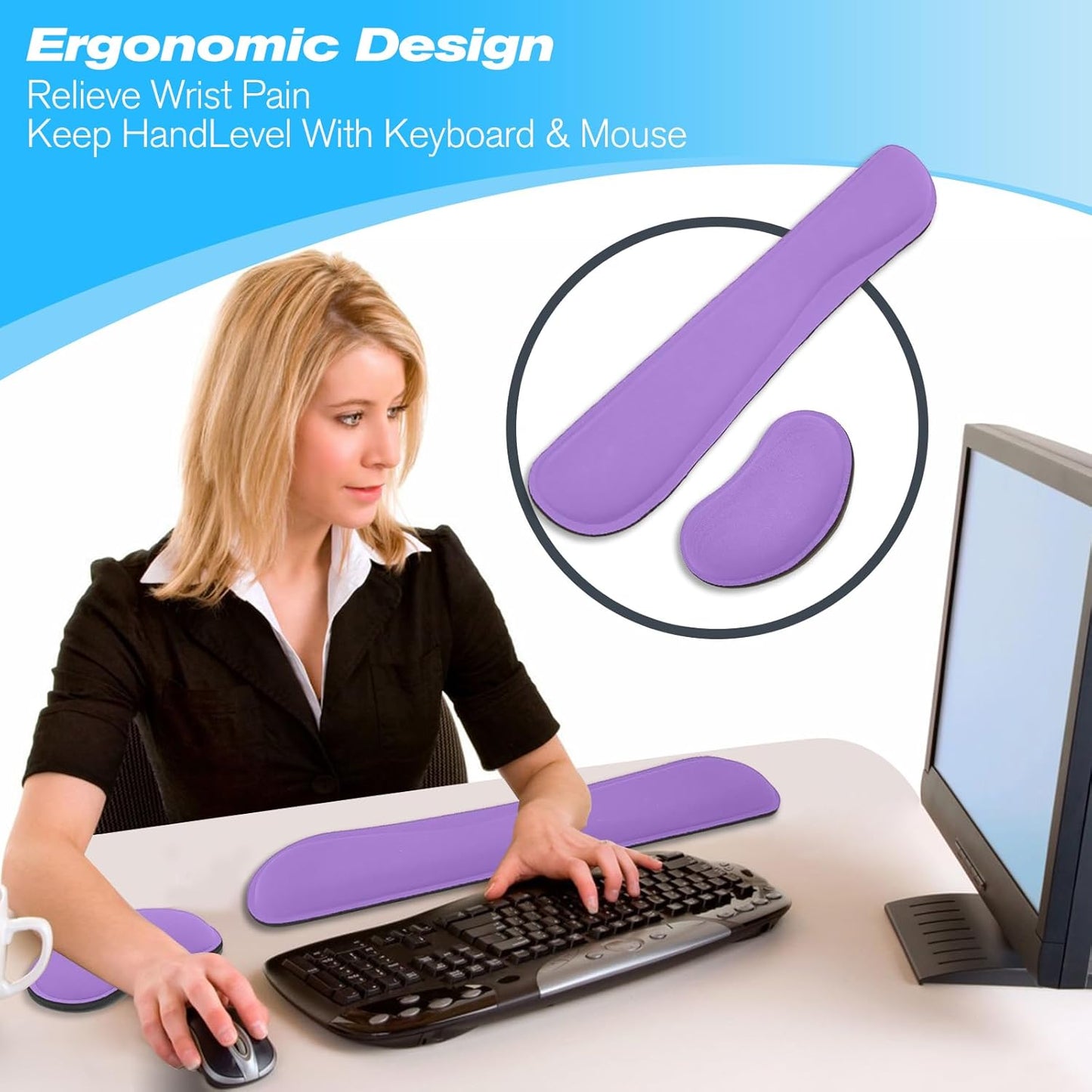 Keyboard Wrist Rest and Mouse Wrist Rest Set - Ergonomic Memory Foam Wrist Cushion - for Wrist Support on Computer, Laptop, Office, Playing Games, Typing Relieves Wrist Pain Rose Red