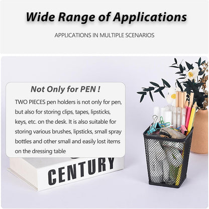 Pen Holders 2 Pack Square Pencil Containers Metal Mesh Desk Pencil Cups Utensil Holders for Kitchen Desktop Organizers for Makeup Brushes