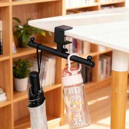 1 Pack Under Desk Bag Hook,Heavy Duty Adjustable Clamp On Hanger for Backpack Purse,Space Saving Organizer for Office Desk,Classroom,Dorm Room(Black)