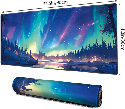Galdas Mouse Pad For Gaming,Forest Background Pattern XXL XL Large Mouse Mat Long Extended MousePad Desk Mat Non-Slip Rubber Mice Pads Stitched Edges Thin (31.5 x 11.8 x 0.12 Inches) Tree