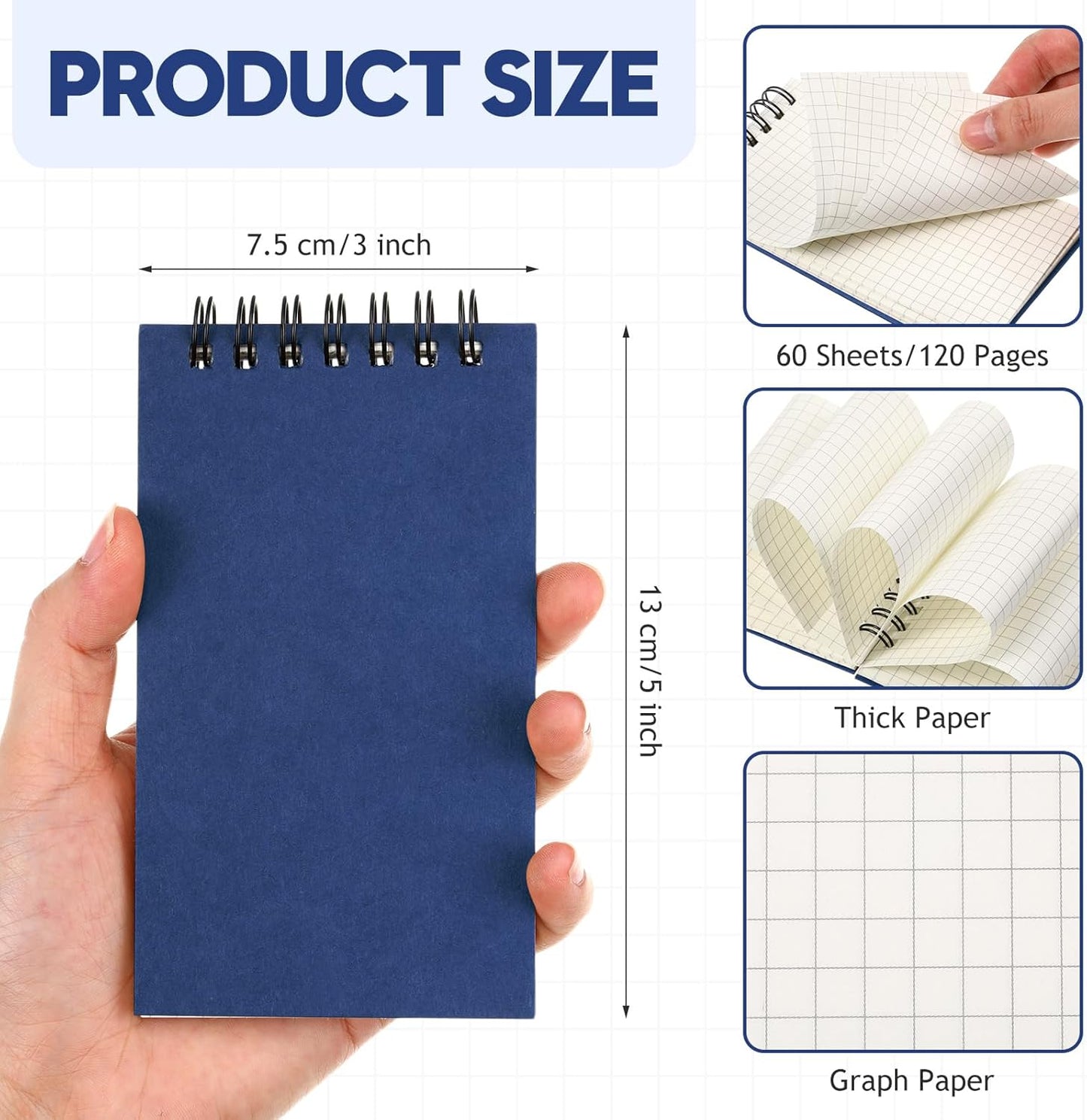 Jutom 2 Pcs Mini Pocket Notebooks Bulk 3x5 Graph Paper Top Spiral Notebook 120 Pages 80 Gsm Mini Grid Notepads for Personal Organizers Home Classroom Business Work Supplies (Kraft)