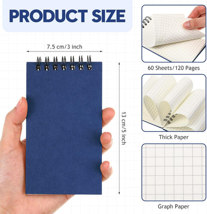 Jutom 2 Pcs Mini Pocket Notebooks Bulk 3x5 Graph Paper Top Spiral Notebook 120 Pages 80 Gsm Mini Grid Notepads for Personal Organizers Home Classroom Business Work Supplies (Kraft)