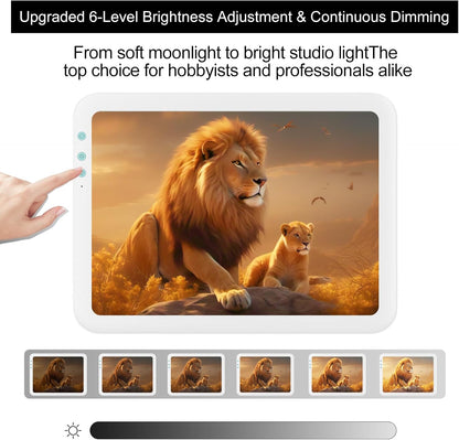 Fiqiuuiid A4 Rechargeable LED Light Pad, Tracing Light Box with 6-Level Dimmable & Light Guide artboard, Diamond Painting Light Board with Stand and Top Clip, Cordless Lightbox with Carrying Case