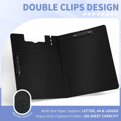Clipboard Folder, with Dual Metal Clips, Embossed-Texture, Folding 360° Rotating, Nursing Clipboard for Letter and A4, Pen Holder (Green, 1)