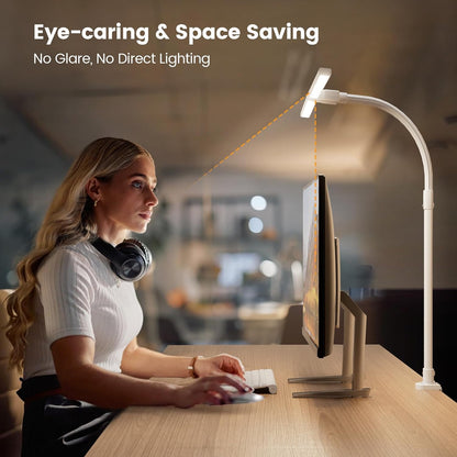 LED Desk Lamp with Base - Bright Dimmable Computer Lamp with Phone Holder, 24W Bendable Desk Light for Monitor Screen, Eye-Caring Tall Desktop Light for Task Home Office Work, Black, Dual Head