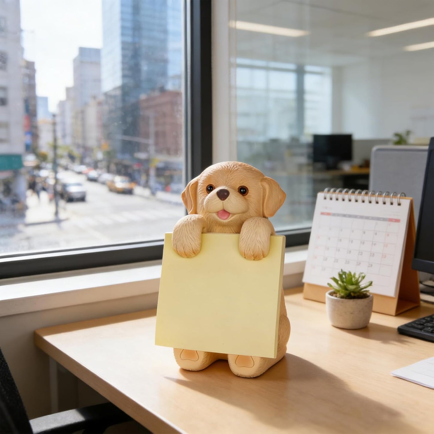 Highland Cow Pop-up Sticky Note Dispenser, Includes 1 Pad of 3x3 in Super Sticky Notes, 100 Sheets, Resin Cute Handmade Desk Holder for Office & Home-Beige