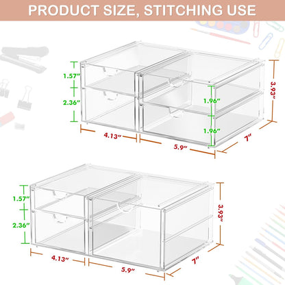 caktraie Makeup Organizer Storage With 16 Drawers, 4 Pcs Desktop Office Supplies, Desk Organizers, Clear Accessories, Dustproof Storage Drawer and for Make Up, Jewelry, Pen, Stationary