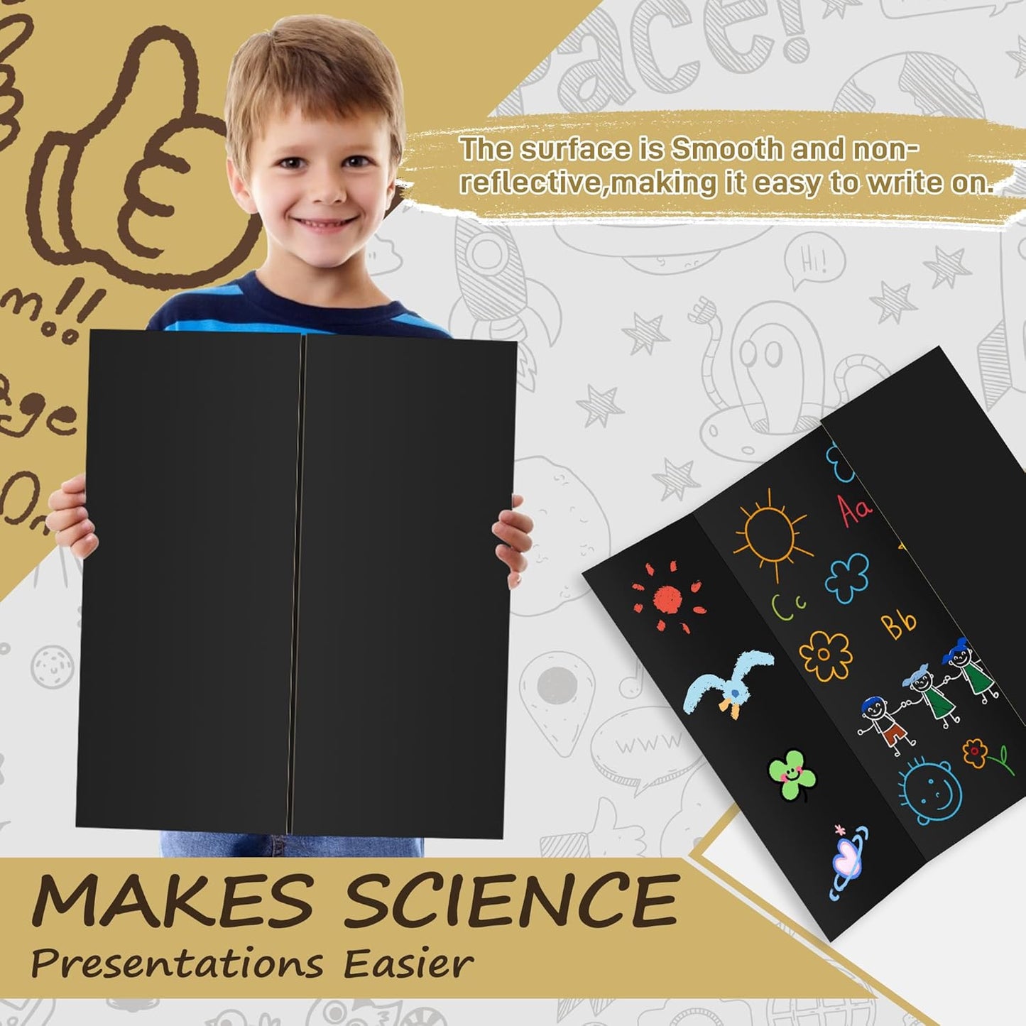 PSHVYM 4 Pcs Trifold Poster Board, 26 x 17 inches Poster Board with Double Sided Tapes and Cardboard, Corrugated Presentation/Display Board for School Project, Science Fair, Business