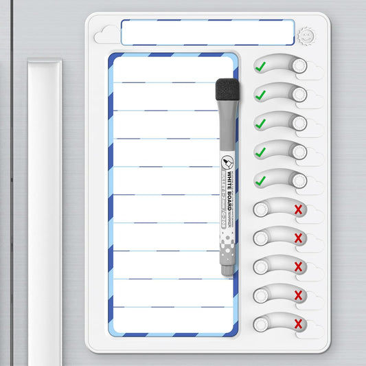 Chore Chart for Kids Dry Erase Chore Board ADHD Tools for Kids to Do List Checklist Task Board Routine Chart Planning Board for Fridge with 10 Sliders and Magnetic Marker, White and Blue, 2 Pack