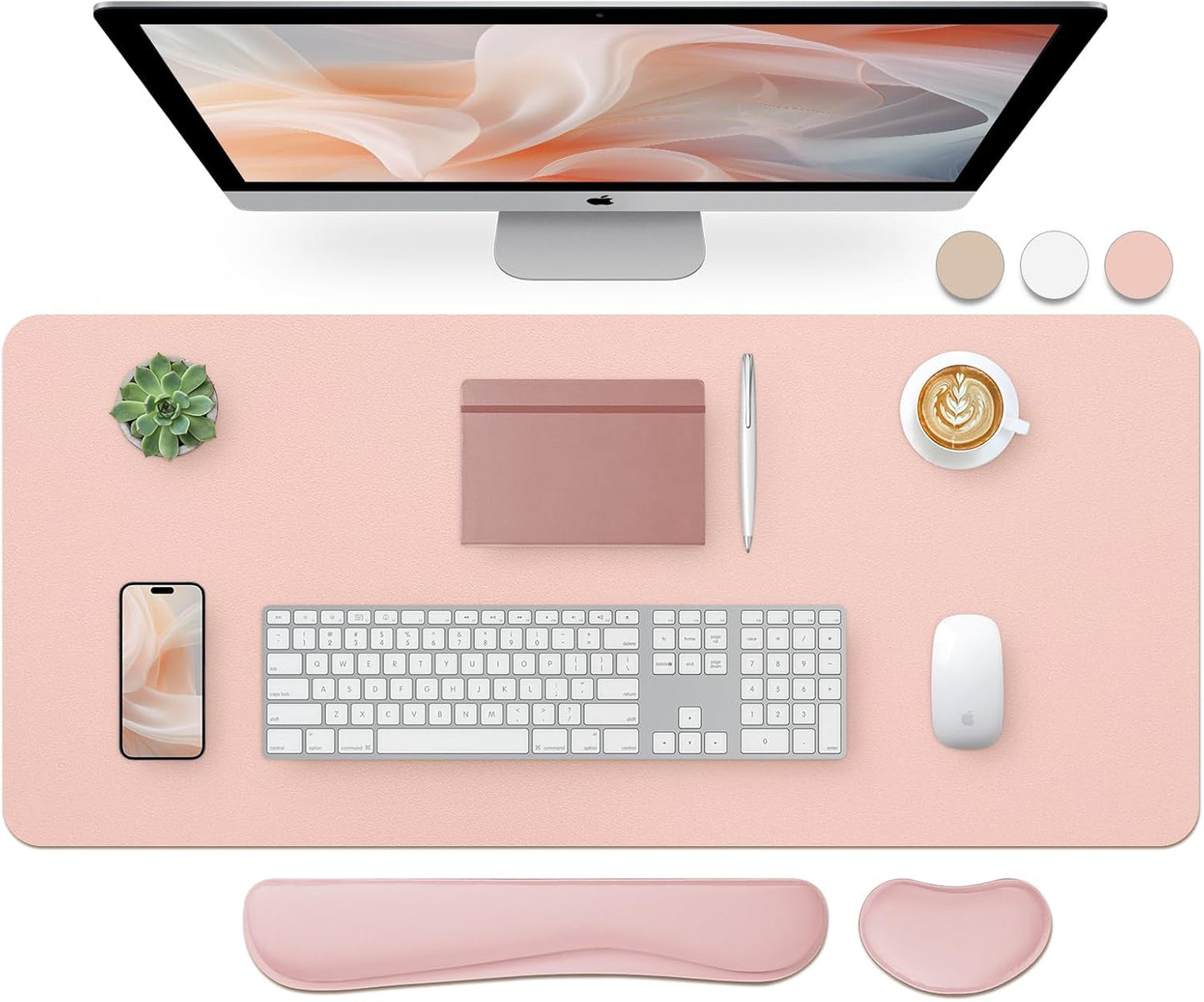 Bloss Leather Desk Pad and Keyboard Wrist Rest, Large Mouse Pad + Keyboard Pad+Mouse Wrist Support, Non-Slip Desk Mat Protector for Office, Home(31.5×15.7 Inches,Beige) - Colors A