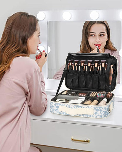 Relavel Makeup Case Large Makeup Bag Professional Train Case 16.5 inches Travel Cosmetic Organizer Brush Holder Waterproof Makeup Artist Storage Box, 3 Layer Large Capacity, with Adjustable Strap