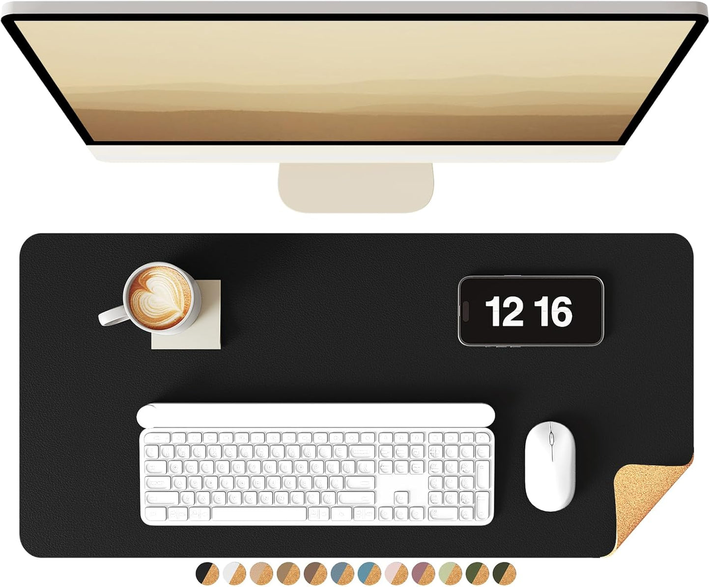 YSAGi Double-Sided Desk Pad, 31.5"x15.7"Leather Desk Mat, Eco Cork Desk Pad Protector,Large Mouse Pad,Waterproof Desk Blotter for Office/Home(Coffee)