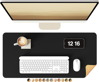 YSAGi Double-Sided Desk Pad, 31.5"x15.7"Leather Desk Mat, Eco Cork Desk Pad Protector,Large Mouse Pad,Waterproof Desk Blotter for Office/Home(Coffee)