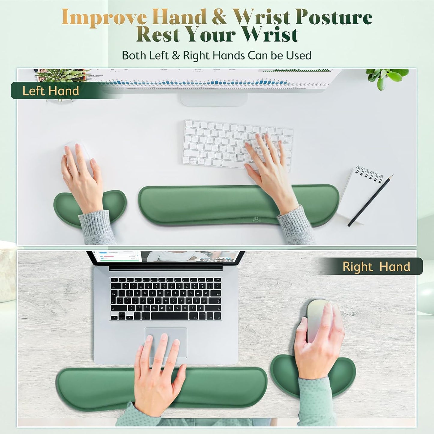 Gimars Upgrade Enlarge Silky and Superfine Fabric Gel Memory Foam Keyboard Wrist Rest Set, Ergonomic Keyboard Mouse Wrist Support for Typing Pain Relief, Comfort for Office, Gaming, Computer, Black