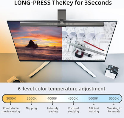 Thunderobot L1 Computer Monitor Lamp, Ra95 Light for Eye Caring, Asymmetric Light Source, Ten-Level Dimming No Video Flicker Blue Light Safe E-Sports Desktop Reading Lamp