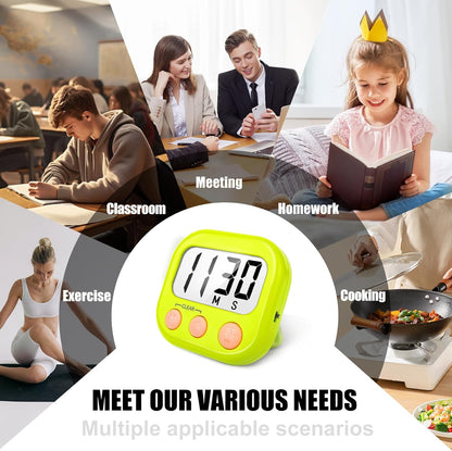2 Pack Digital Kitchen Timer for Cooking Big Digits Loud Alarm Magnetic Backing Stand Cooking Timers for Baking White