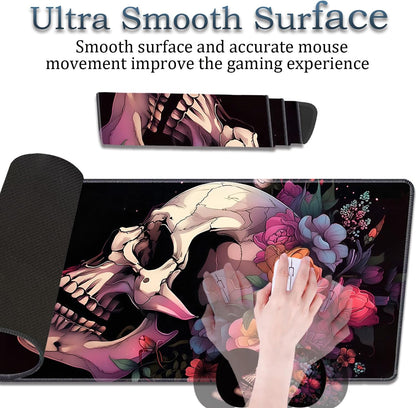 Mouse Wrist Rest and Keyboard Wrist Rest Pad Set, Non-Slip Rubber Base Smooth Surface Ergonomic Gaming Mouse Pad for Easy Typing and Pain Relief, Antique Blue Wood Grain Dog Paw + Coaster