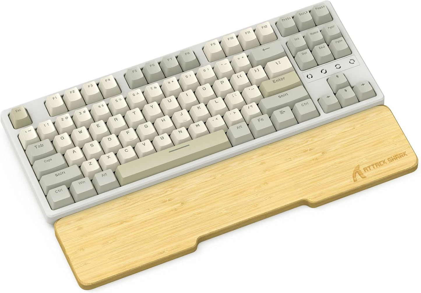 ATTACK SHARK Bamboo Wrist Rest for Computer Keyboard，Ergonomic Hard Palm Rest for Comfortable Typing Pain Relief，Anti-Slip Wrist Support for Office, Gaming, Laptop (98 Key)
