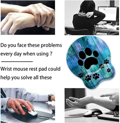 Mouse Wrist Rest and Keyboard Wrist Rest Pad Set, Non-Slip Rubber Base Smooth Surface Ergonomic Gaming Mouse Pad for Easy Typing and Pain Relief, Antique Blue Wood Grain Dog Paw + Coaster
