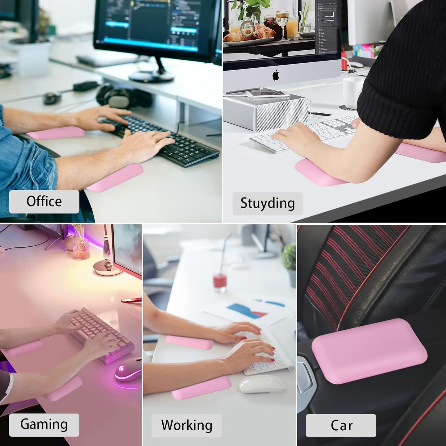 Leolee Elbow Rest Pads for Desk, Black Ergonomic Arm Rest Pads with Memory Foam & Non-Slip Base, Armrest Cushion Support Pad Relieve Elbow and Wrist Pain for Computer, Office, 2 Packs