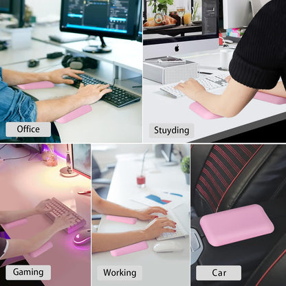 Leolee Elbow Rest Pads for Desk, Black Ergonomic Arm Rest Pads with Memory Foam & Non-Slip Base, Armrest Cushion Support Pad Relieve Elbow and Wrist Pain for Computer, Office, 2 Packs