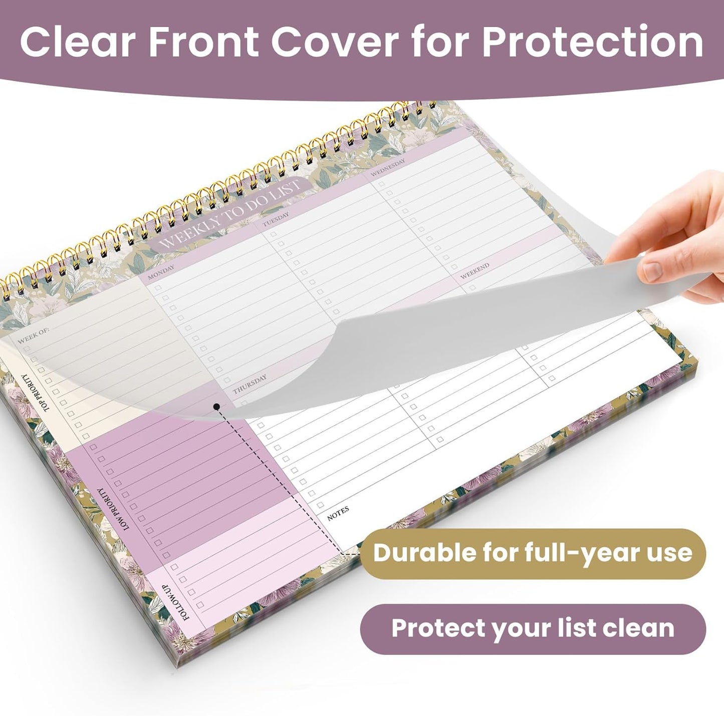 Weekly To Do List Notepad with 52 Undated Sheets（8.5"×11"）- Undated Weekly Planner Notepad for Office Desk Accessories and Supplies - Midnight Lilac