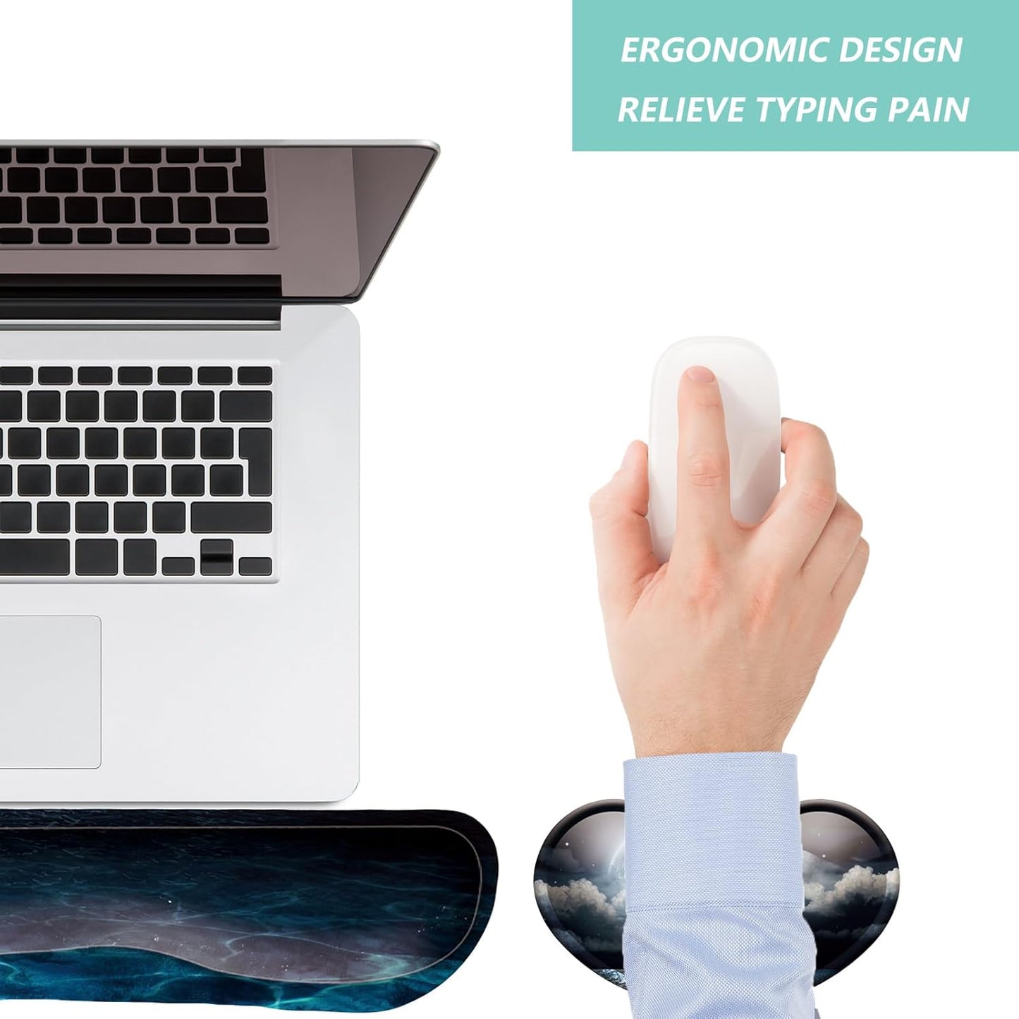 Keyboard Wrist Rest Mouse Wrist Support Set, Memory Foam Wrist Rest Pad for Computer Laptop Keyboard Mouse, Ergonomic Wrist Cushion Support for Typing Pain Relief, Gaming Home Office, Flowers Grass