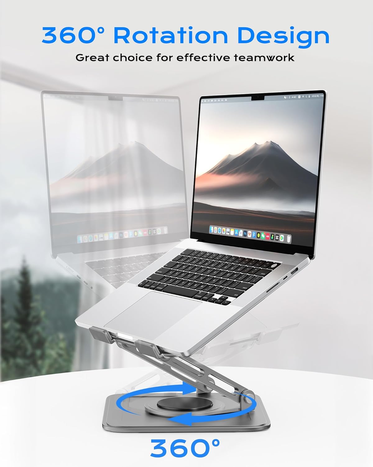 LOXP Adjustable Laptop Stand, Computer Stand with 360 Rotating Base, Ergonomic Laptop Riser Mount for Desk Foldable Protable Computer Desk Fits with MacBook Pro Air (10-16") - Pink