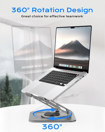 LOXP Adjustable Laptop Stand, Computer Stand with 360 Rotating Base, Ergonomic Laptop Riser Mount for Desk Foldable Protable Computer Desk Fits with MacBook Pro Air (10-16") - Pink