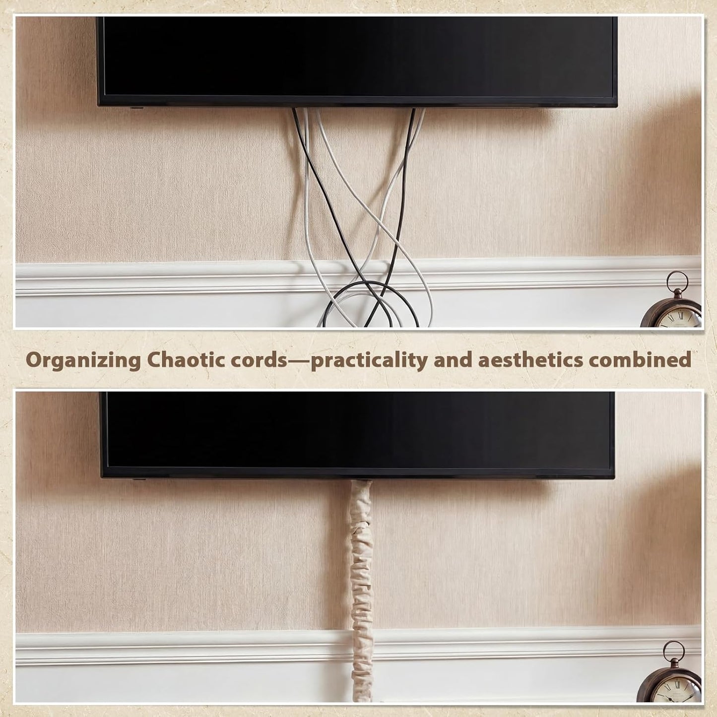 Tegeme 6 Pack Fabric Cord Cover for Electric Wire Chandelier Chain Cover Swing Chain Linen Shade with Hidden Hook Loop Closure Natural Sleeves for Chandelier Wires Cable Lamp Swing 2×5.3ft, 4×2.6ft