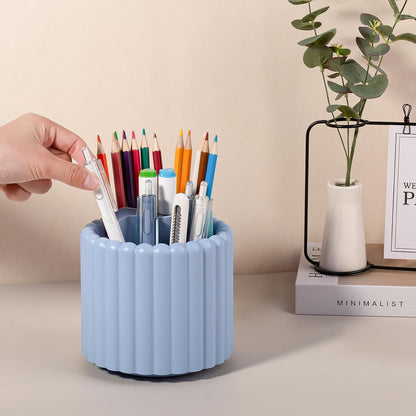Anyoifax 360° Rotating Pen Holder 7 Slots Desk Organizer Removable Pencil Cup Plastic Art Supplies and Accessories Desktop Storage Box Caddy for Office, School, Home (White)