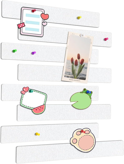 Cork Board for Walls - 8 Pack Felt Pin Board Bar Strips - Self-Adhesive Lightweight Bulletin Board - Cork Board for Office with 40 Push Pins No Damage for Wall