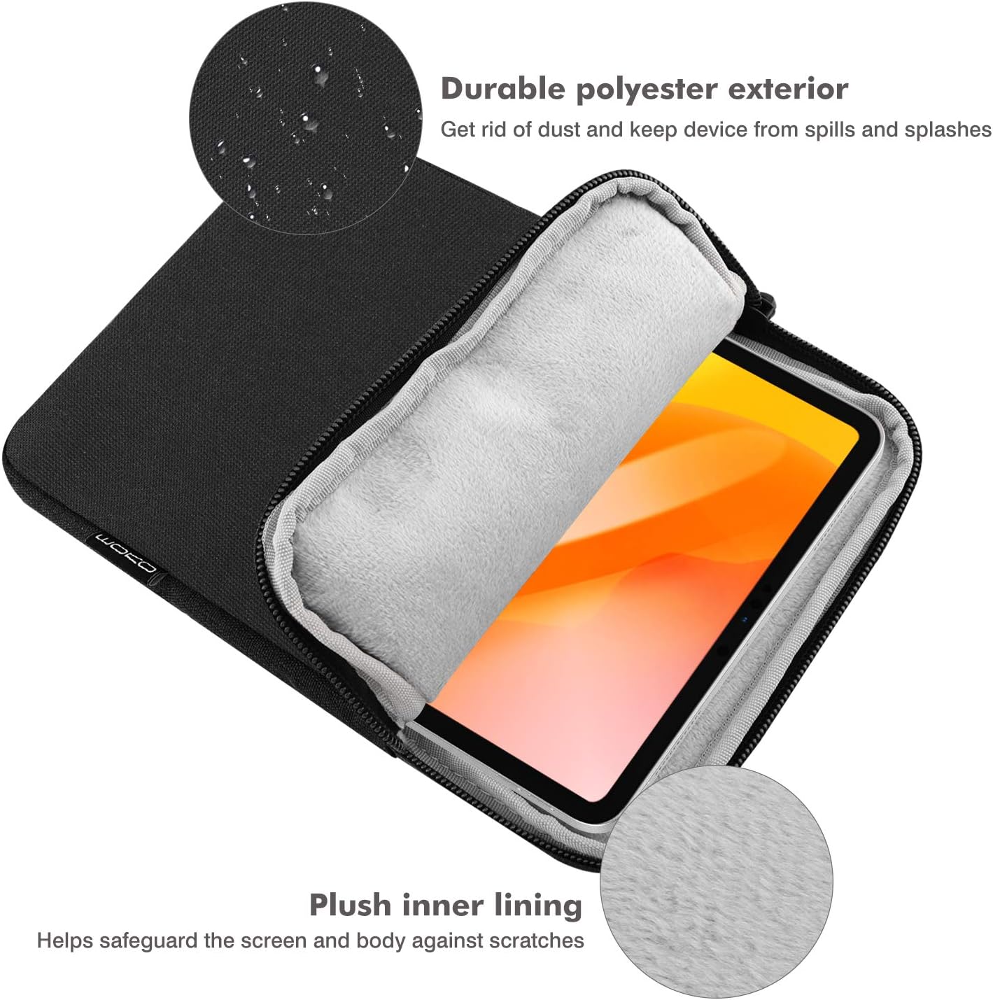 MoKo 7-8 Inch Tablet Sleeve Bag, Polyester Pouch Cover Case Fits iPad mini (A17 Pro) 8.3" 2024, iPad mini 6/5/4/3/2/1, Samsung Galaxy Tab S2 8.0, Tab A 8.0, ZenPad Z8s 7.9,Black