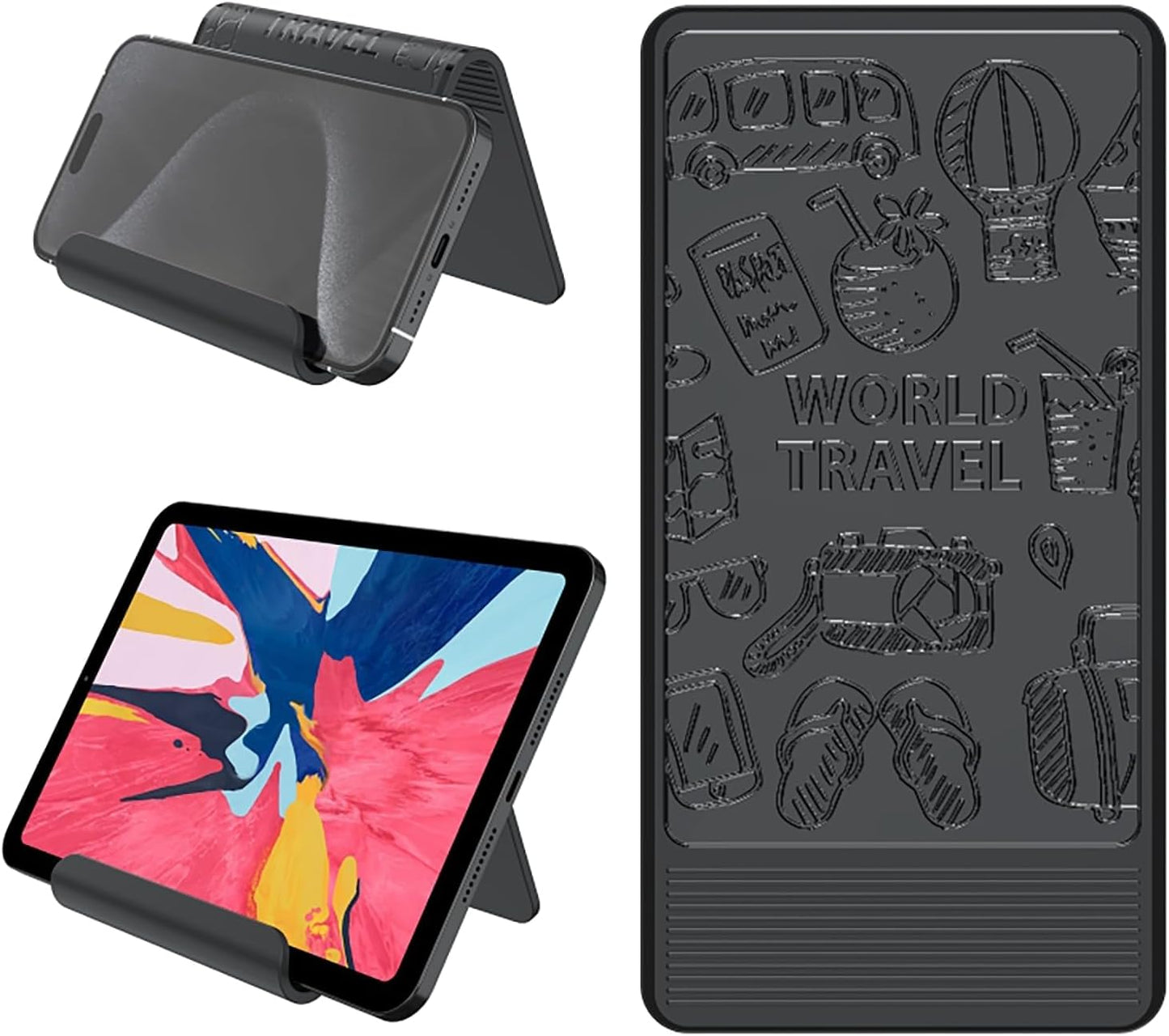 Airplane Phone Holder Mount, Travel Essentials Flexible Phone Holder, Airplane Tablet Holder for Flying, Desk, Compatible with iPhone, Smartphone, Tablet (Black Silk Screen)