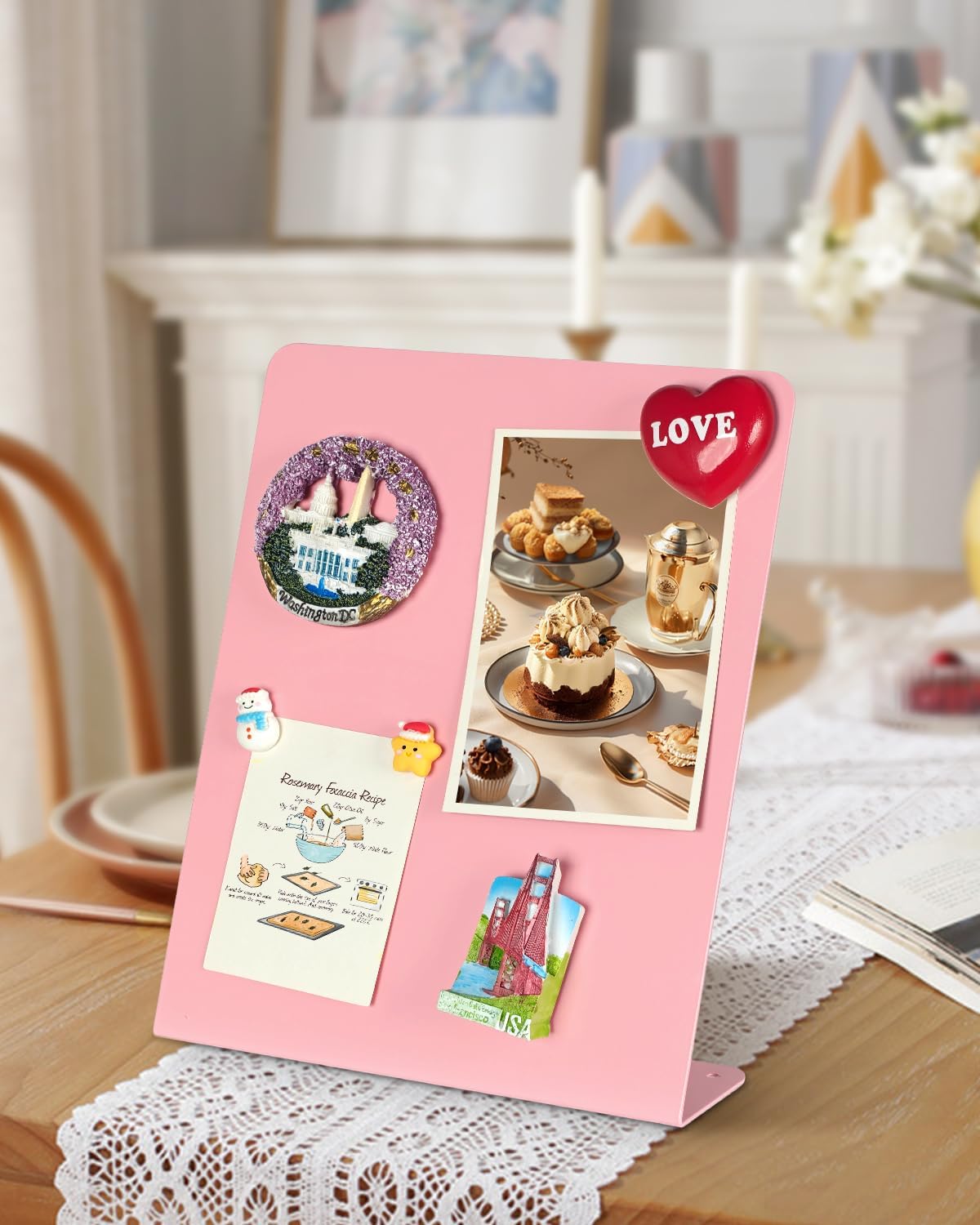Magnet Board - Pink, 11 x 12.6 x 2.4 in, Standing Magnetic Board for Desk, Magnetic Display for Memos, Photos & Documents, Bulletin Board for Home Office School Kitchen Table Supplies(PK-FX2832-1P)
