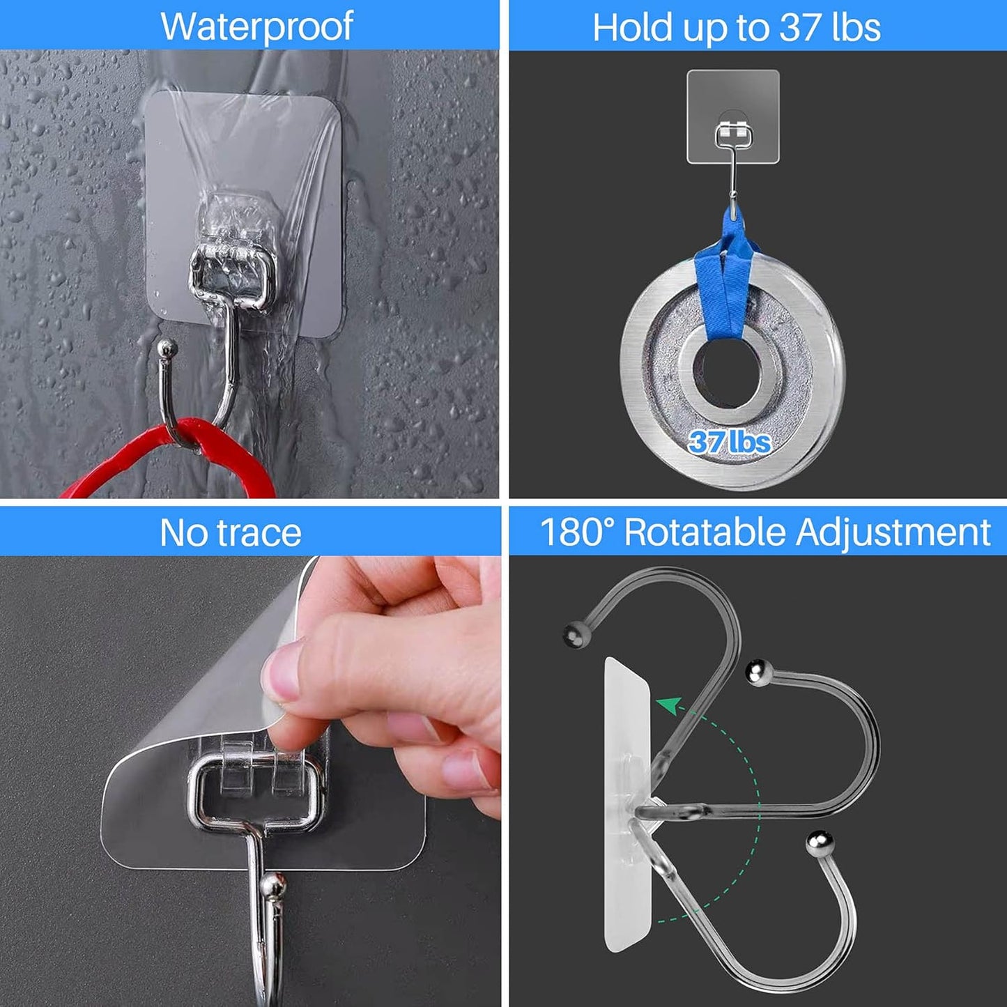 Antimbee 10-Pack All-Purpose Large Adhesive Hooks for Hanging, Banana Hook, Heavy Duty Adhesive Hooks 37 lb(Max), Sticky Wall Hook fit Home, Bathroom, Kitchen, Office and Outdoor