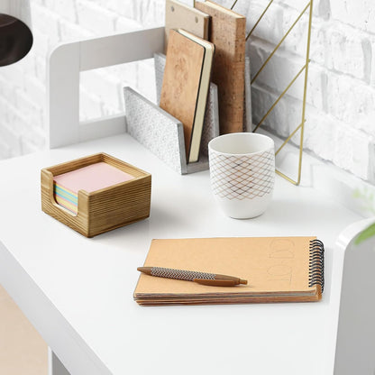 Bivvclaz Wood Sticky Note Holder, 3 x 3 Inch Post It Note Dispenser for Office Desk Accessories, Self Stick Note Pad Holder, Memo Pad Holder Dispenser Organizer for School Office Desk Supplies, Black