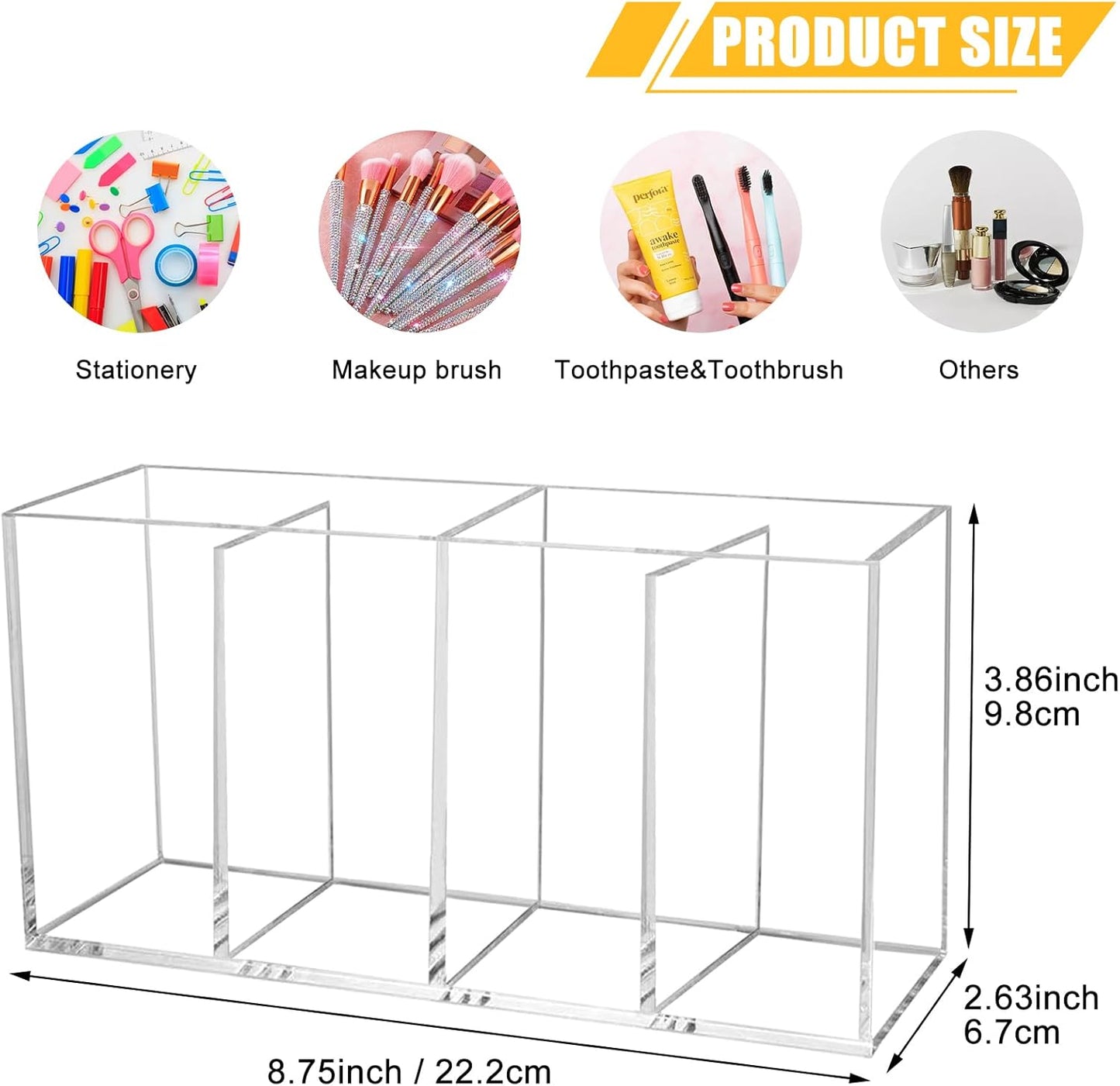 Cerpourt Black Makeup Brush Organizer,Acrylic Cosmetic Brushes Storage Holder with 3 Slots,Pencil Pen Holder for Desk,Desk Organizer and Accessories for Vanity