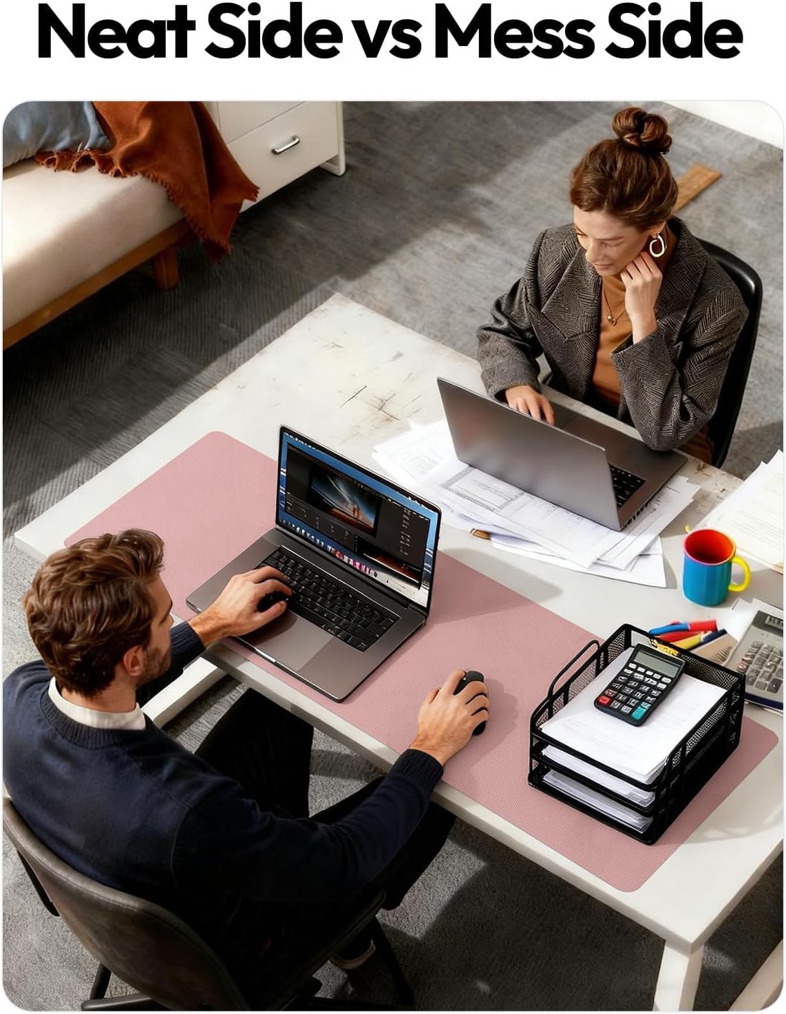 YSAGi Leather Desk Protector, Office Mat, Large Mouse Mat, Non-Slip PU Leather Blotter, Laptop Desk Mat, Waterproof Writing Pad for Office and Home (Black, 31.5" x 15.8") - Colors A